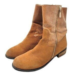 Matt Bernson | Cognac Brown Dakota Suede Leather Embossed Boots Booties